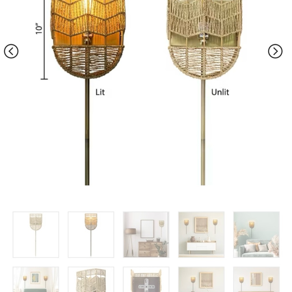 NEW River of Goods Gold‎ Iron Wall Sconce Tan Hemp Rope Shade Rattan Style E